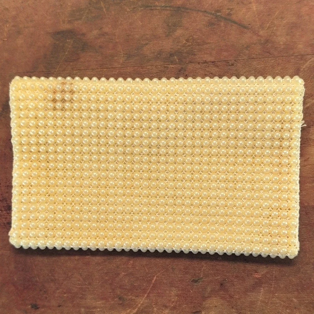 Vintage Women's Ivory Synthetic Faux Pearl Beaded Clutch Wallet Snap